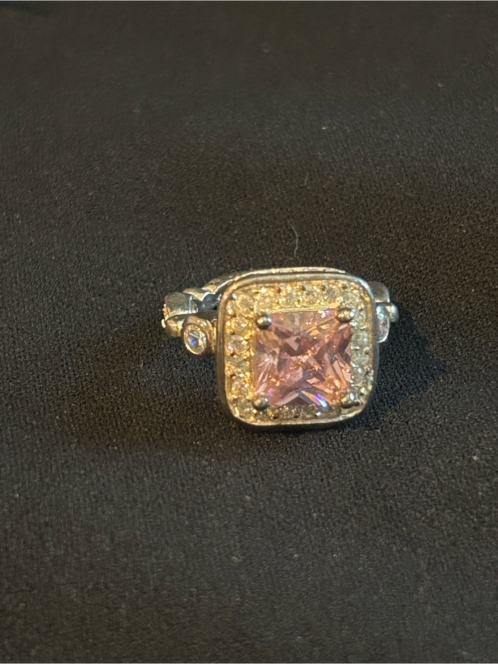 Pink Square Halo Cocktail Ring - Silver Tone